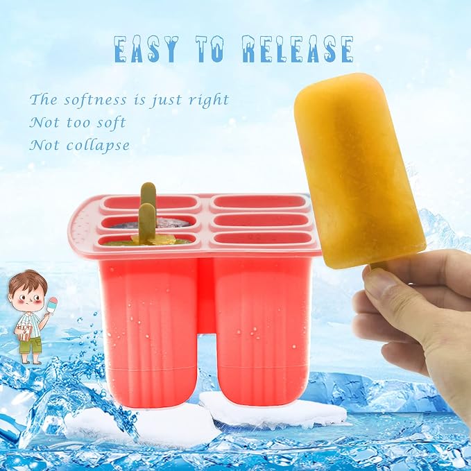 6 Pieces Silicone Popsicle Molds,Easy-Release Bpa-Free,Ice Pop Mold Ice Cream Molds For Kids,With 50 Pcs Popsicle Sticks+Cleaning Brush(Red)