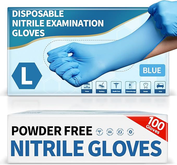Medguy Medical Blue Nitrile Disposable Exam Gloves, 4 Mil 100 Pcs Powder-Free Latex-Free Food-Safe for Lab Cooking Cleaning