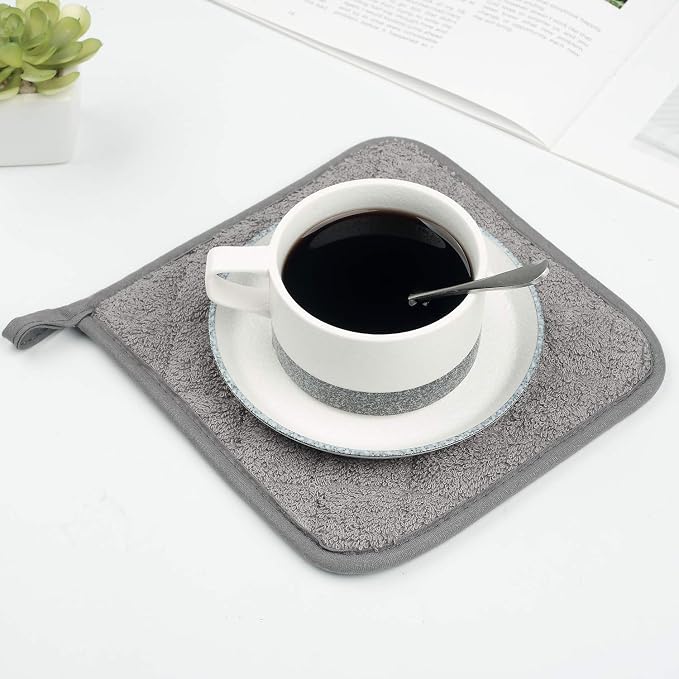 Pot Holders for Kitchen, 100% Cotton Terry Pot Holder Set of 5, Heat Resistant Hot Pads for Cooking, Baking, Hot Dishes and Countertop Protection,Grey