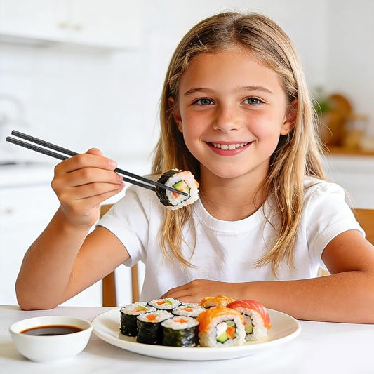 Fiberglass Chopsticks Reusable Set, 5 Pairs Black Gift-Boxed – Premium Non-Slip, Dishwasher Safe, Heat-Resistant 9.5 Inch Chop Sticks for Sushi, Ramen, Asian Dining