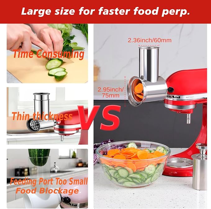 Durable Meat Grinder & Slicer Shredder Attachments Set for Kitchenaid Mixers,Dishwasher Safe Stainless Steel Packs with Cheese Grater & Sausage Stuffer Accessories