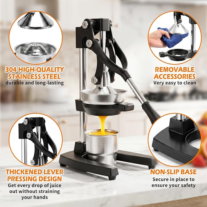 Manual Citrus Juicer Press, Lemon Squeezer with Complete Accessory Kit | Cast iron material, Heavy duty juicer, For Lemon, Lime & Citrus Fruits, Easy to Clean, High juice yield, Durable