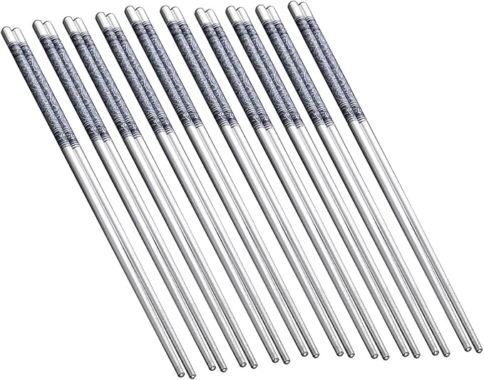 Stainless Steel Chopsticks, 10 Pairs 8.7 Inch Lightweight Knurling Non-Slip Reusable Chinese Chopsticks for Kitchen (10)