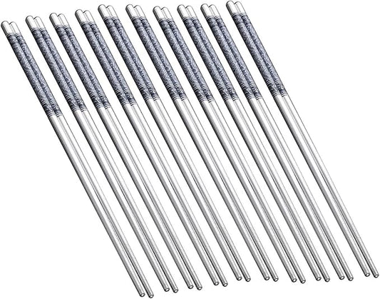 Stainless Steel Chopsticks, 10 Pairs 8.7 Inch Lightweight Knurling Non-Slip Reusable Chinese Chopsticks for Kitchen (10)