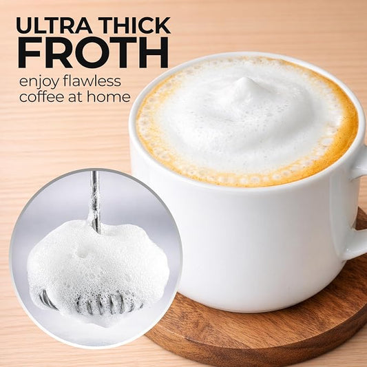 Zulay Kitchen Rechargeable Milk Frother Handheld - Frother Wand, Drink Mixer, Electric Whisk Frother, for Cappuccinos, Matcha & Protein Powder - Ultra Metal 3 Whisk, 1800mAh Silver