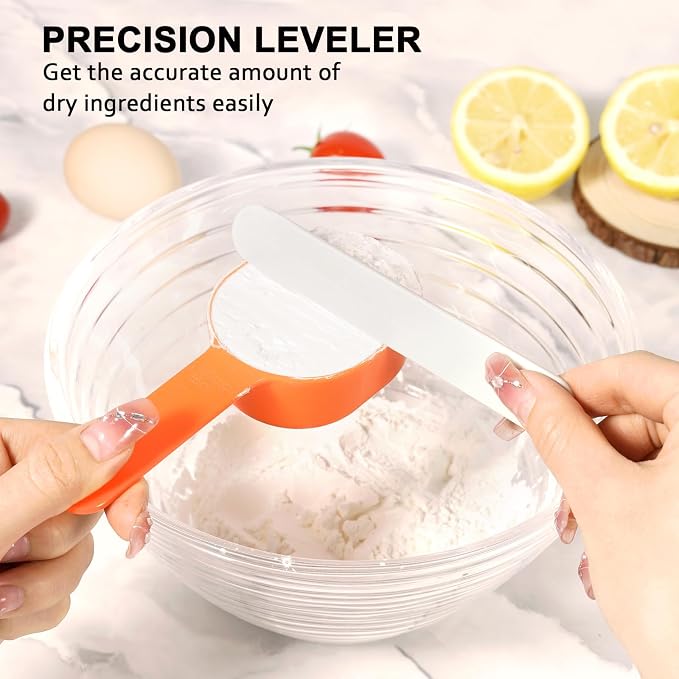 Stackable 10-Piece Measuring Cups and Spoons Set with White Lids | Kitchen gadgets for cooking & baking. Includes 10 stackable cups & spoons. Dishwasher-safe. For liquid & dry, multicolor