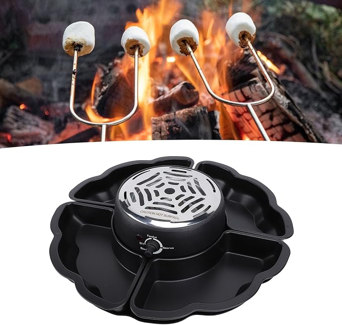 2 in 1 Electric Smores Maker, Chocolate Fondue Kit Roaster with Detachable Serving Trays, Adjustable Temperature Chocolate Fondue Maker for Party Movie Game Night