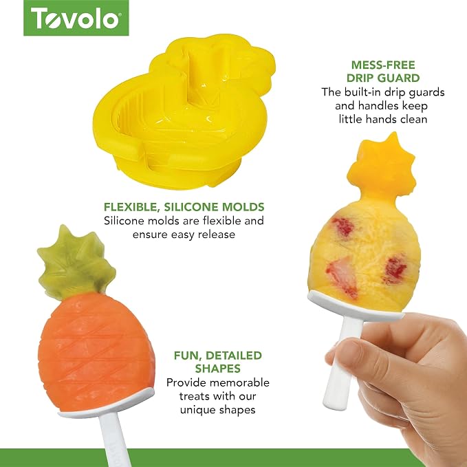 Tovolo Pineapple Popsicle Mold Stackable Kids Pack of 4 Pineapple Silicone Mold with Sticks, BPA Free Freezer Pop Maker Summer Essentials Frozen Treat Molds, Sun Ray Yellow
