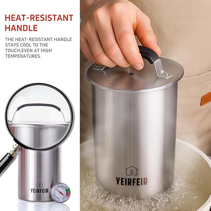 Ham Press with Large Dial Thermometer, 304 Stainless Steel Deli Meat Maker with Cool-Touch Handle for Homemade Healthy Lunch Meat, Includes 20 Cooking Bags & Recipes - YEIRFEIR
