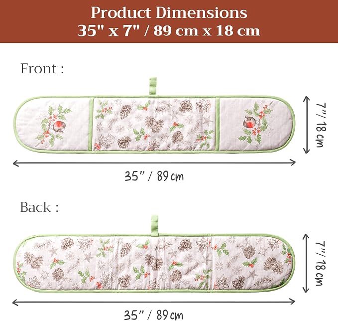 Maison d' Hermine Double Oven Mitts 100% Cotton Double Oven Glove (7"x35") | Heat Resistant BBQ Cooking Gloves with Loop Baking Kitchen Home Hotel Farmhouse Thanksgiving Christmas - Christmas Dew