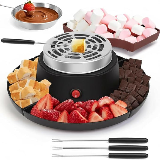 2 in 1 Smores Maker Tabletop Indoor Fondue Set, Smores Maker Tabletop Indoor Kit with Removable Trays & 4 Skewers Unique Couple Gift Set Idea, Parties, Date & Movie Night Supplies,Black