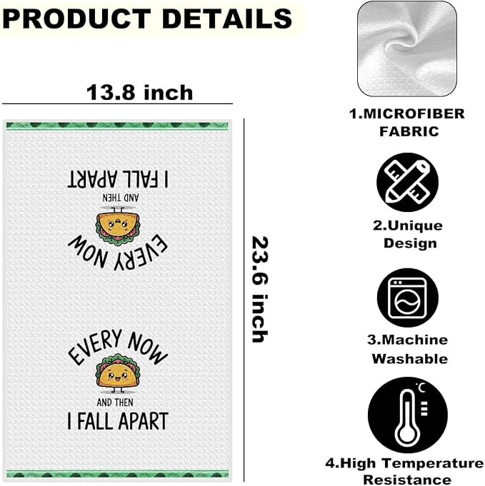 2PCS Taco Decorative Dish Towels, Funny Kitchen Accessories, Cinco De Mayo Decor, Tacos Waffle Weave Kitchen Decorative Tea Towels Taco Tuesday Gift for Housewarming Gift Tacos Lover Accessories-1