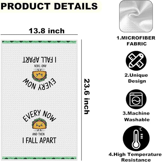 2PCS Taco Decorative Dish Towels, Funny Kitchen Accessories, Cinco De Mayo Decor, Tacos Waffle Weave Kitchen Decorative Tea Towels Taco Tuesday Gift for Housewarming Gift Tacos Lover Accessories-1