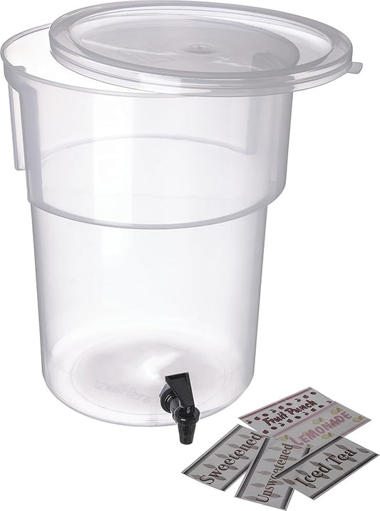 Carlisle FoodService Products Round Beverage Dispenser Drink Dispenser with Spigot for Catering, Plastic, 5 Gallons, Clear