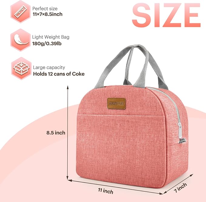 Lunch Bag for Women & Men Adult Insulated Lunch Box, Small Leakproof Cooler Food Lunch Containers Reusable High Capacity Lunch Tote Bags for Work, Travel, Outdoor - Rose Red