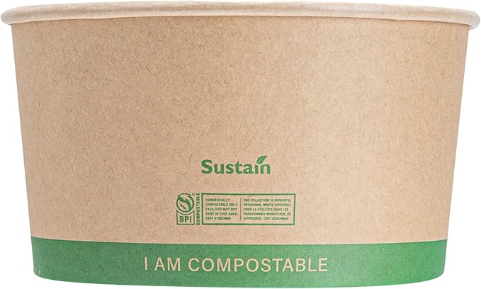 Restaurantware Compostable Paper Food Containers 200 Pack Of 34 oz BPI-Certified Round Kraft Salad Bowls Disposable Grease-Resistant Meal Prep Take Out Containers For Ice Creams, Soups, Snacks