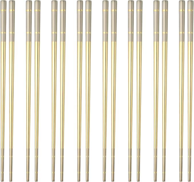 uxcell 8 Pairs Stainless Steel Chopsticks, 23.5cm / 9.25 Inch Metal Chop Sticks Square Lightweight Chopsticks Tableware Accessories Bulk for Home Kitchen Hot Pot Cooking, Gold Tone