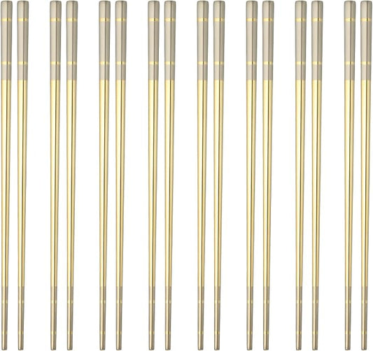 uxcell 8 Pairs Stainless Steel Chopsticks, 23.5cm / 9.25 Inch Metal Chop Sticks Square Lightweight Chopsticks Tableware Accessories Bulk for Home Kitchen Hot Pot Cooking, Gold Tone