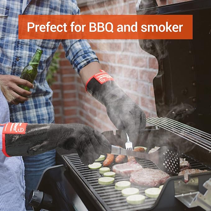 Schwer 932°F Extreme Heat Resistant BBQ Gloves, Waterproof Oven & Fryer Gloves, Oil Resistant Neoprene Grill Glove for Baking, Smoker, 14 inch