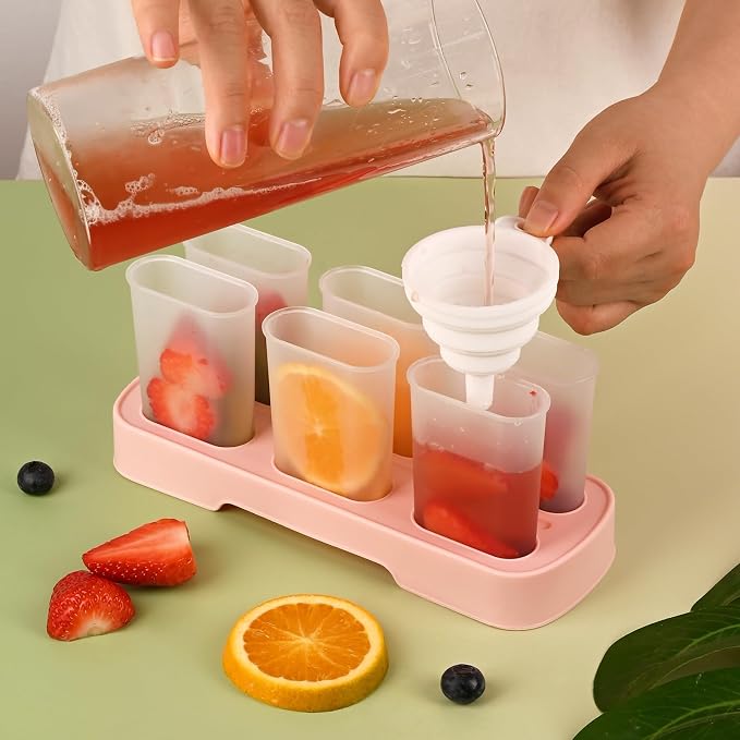 WMKGG Popsicles Molds Set, 6 PCS Ice Pop Mold,Homemade Ice Cream Mould with Sticks, Popsicle Maker(Pink)