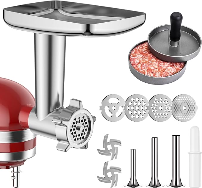 HOZODO Meat Grinder Attachment for KitchenAid Stand Mixer, Burger Press | Metal Food Grinder Attachment, Sausage Stuffer, Kitchen Aid Accessories and Attachments