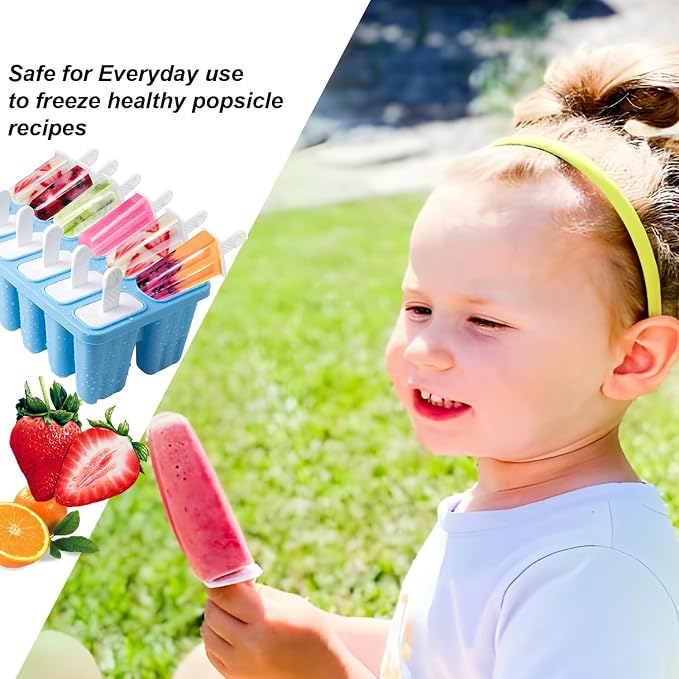 Silicone Popsicle Molds 10 Pcs Ice Pop Maker Molds with 10 Reusable Sticks, Cleaning Brush and Funnel - Homemade Easy-Release Reusable Popsicle Moulds Shapes (Blue)