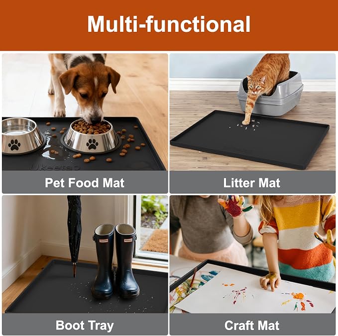 ukeetap 34" x 22" Extra Thick Silicone Mat Waterproof with Raised Edge, Under Sink Mat for Kitchen & Bathroom, Kitchen Cabinet Liner, Multi-Purpose for Storage & Protection, Black