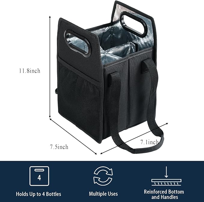 Collapsible 4 Bottle Storage Box Reusable Portable Wine Carrier Case for Tote Bag, Moving, Vacation, Bottle Caddy, Grocery Shopping, Wine Tasting Accessory