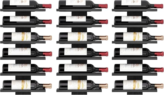 Hoctieon 3-Set 6 Tier Wall Mount Wine Rack, Wall Mounted Wine Bottle Racks for Display and Storage, Hanging Bottle Holder, for Living Room, Dining Room, Bar, Wine Cellar, Black