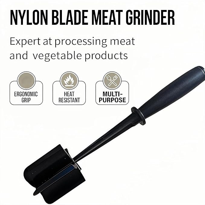 Meat Chopper, Hamburger Grinder, Premium Heat Resistant Masher for Ground Beef, Burger Grinder, Potato Masher, Nylon Potato Mix Tool, Safe, Non-Stick, Mix and Chop Kitchen Tool - Black