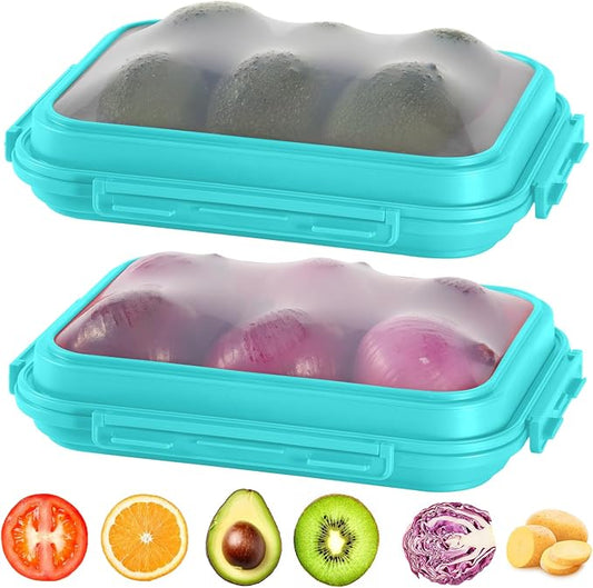 2-Piece Airtight Food Storage Containers Set – Avocado Saver, Onion Keeper, Silicone Kitchen Organizers for Fridge, Reusable & Leak-Proof to Lock in Freshness K05-light blue