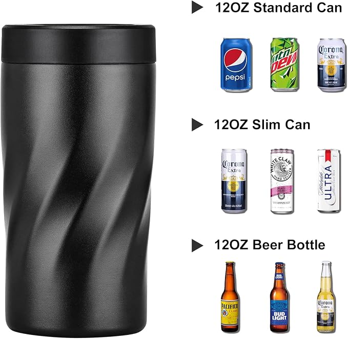 Insulated Stainless Steel 24 oz Tumbler with Freezable Drink Can Cooler for all 12 oz Slim Can,Regular Can,Beer Bottle & All Drinks (Frosted Black)