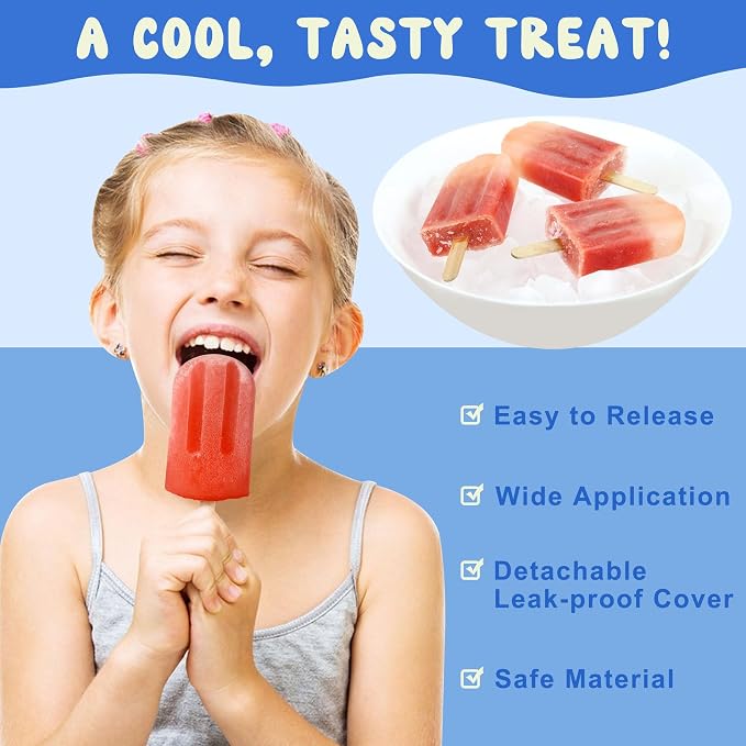 Popsicles Molds, 10 Cavity Silicone Popsicle Molds Easy-Release BPA-free Popsicle Maker Molds Ice Pop Molds Homemade Popsicle Ice Cream Molds with 50PCS Popsicle Sticks for Yogurt Juice Smoothies