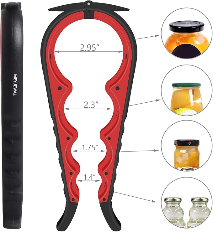 Jar Opener Bottle Opener for Weak Hands, 5 in 1 Multi Function Can Opener Bottle Opener Kit with Silicone Handle Easy to Use for Children, Elderly and Arthritis Sufferers (New red)