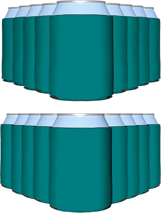 PartyPrints 100 Pack Teal Blank Can Cooler Sleeves, Customizable Bulk Insulated Foam for Beer, Collapsible Plain Drink Holder, Cold Soda Insulator, 12oz Regular, 16oz Tall Cans