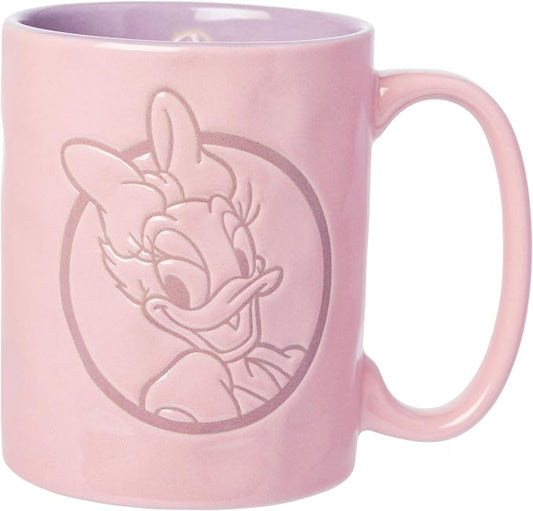 Silver Buffalo Disney Mickey and Friends Featuring Daisy Duck Etched Engraved Wax Resist Handmade Ceramic Pink and Purple Pottery Mug, 17 Ounces