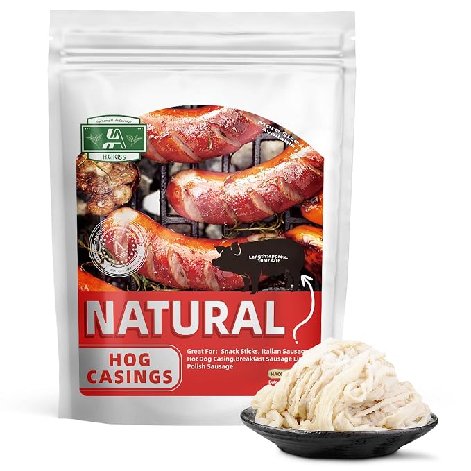 Natural Hog Sausage Casing, Edible Casings for Sausage Making, Pre-Tubed, Great for Snack Sticks, Italian Sausage, Hot Dog Casing, Breakfast Sausage Links and Most Sausage -10M/32ft,Φ38-40mm