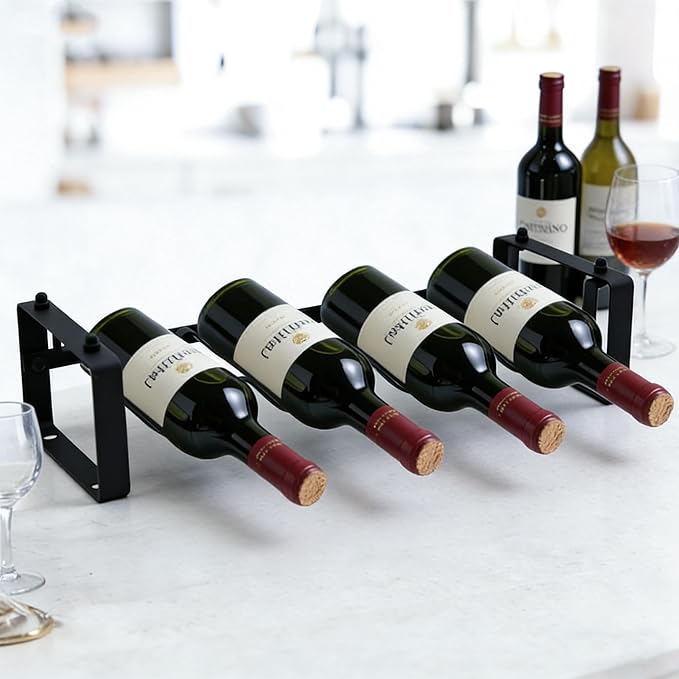 Wine Rack for Countertop – Stackable Freestanding Bottle Organizer for Kitchen, Pantry, Bar Cabinet & Small Spaces – Compact Metal Shelf & Modular Storage Stand (1-Tier)