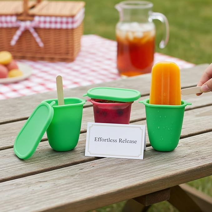Easy-Release Homemade Popsicles with Silicone Mold, Lids & Sticks for Juice or Yogurt, 5 fl oz Capacity