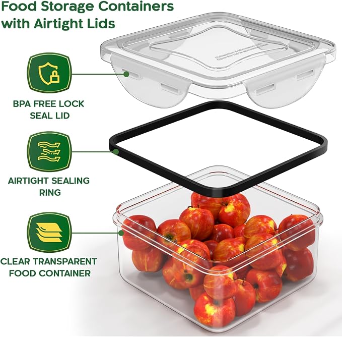 50 Pcs Large Food Storage Containers with Lids Airtight -85 OZ to Small Box | Total 526 Oz BPA Free Plastic Stackable Containers For kitchen Pantry Organization,Microwave Safe ( 25 Boxes - 25 Lids)