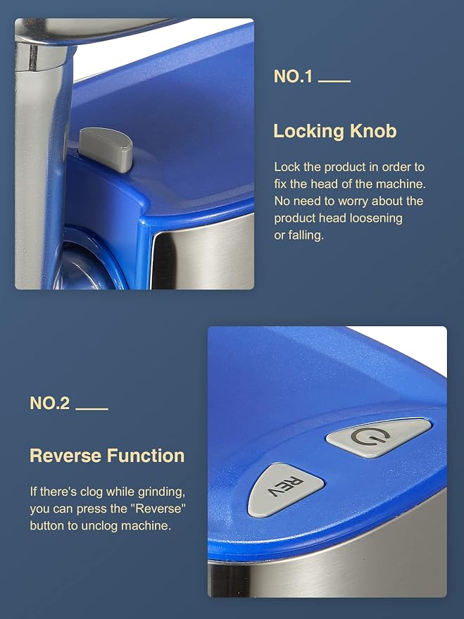 Electric Meat Grinder Heavy Duty Meat Mincer with Sausage Stuffer Kit | Includes Sausage And Kubbe Kit, 2 Grinder Plates, Stainless Steel Parts, Blue Finish, For Home Meat Prep