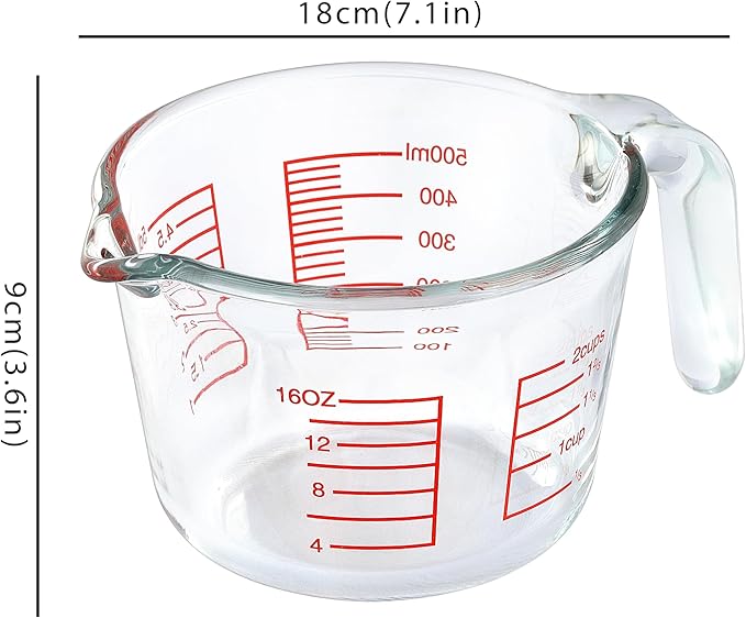 VRUIFA Glass Measuring Cup For Baking and Cooking, Dishwasher, Freezer, Microwave and Oven Safe, Apartment Kitchen Essentials Tools (16 oz)