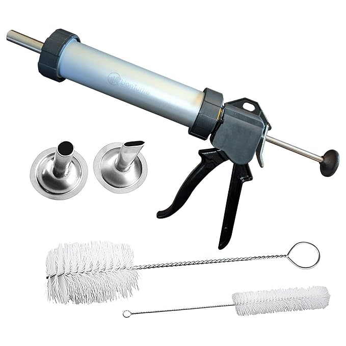 Pro level Jerky gun+ by LionTurtle Trading- DIY bulk sausage stuffer, vegan meat sticks maker, hunting accessory gifts for men- essential stainless steel meat press kit