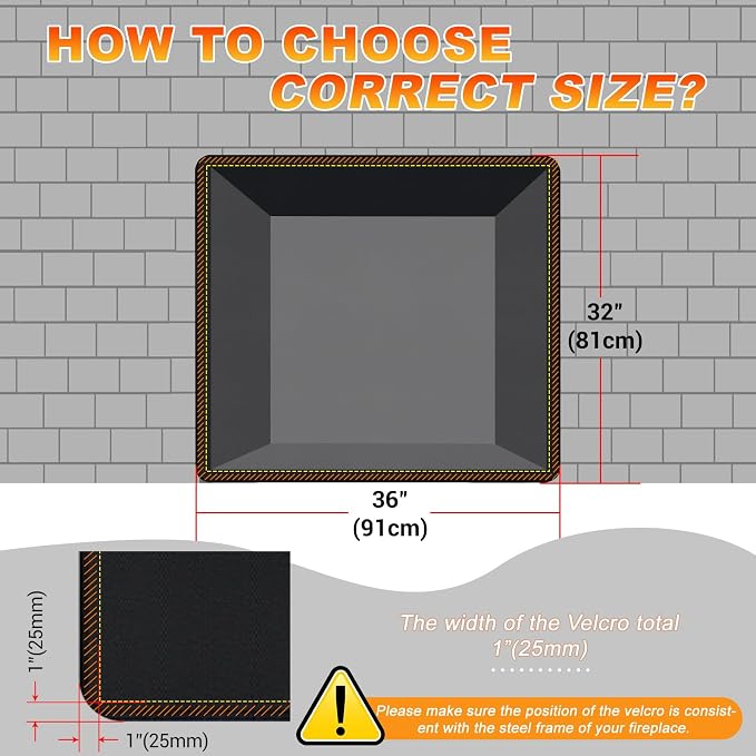 Fireplace Cover, Draft Stopper for Brick Fireplace, Fireplace Flue Blocker, Indoor Fireplace Blanket for Heat Loss, Winter and Summer, Black, 36x32 Inches