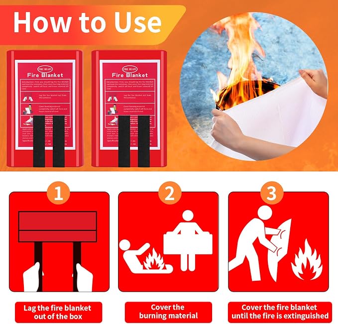 Copkim 4 Packs Fire Blanket with Box - Emergency Fire Suppression Fireproof Flame Retardant Fiberglass Survival Blanket for Home Kitchen Office Warehouse