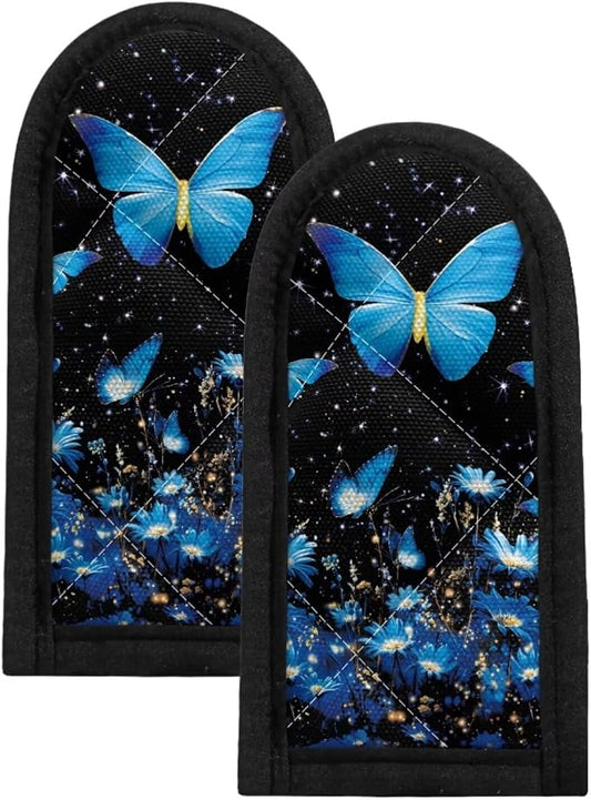 Coldinair Blue Butterfly 2 Pieces Hot Handle Covers Pot Sleeve Grip Sleeves Heat Resistant Cast Iron Skillet Handle Covers for Women Men Non-Slip Handle Mitts for Kitchen Baking Cooking BBQ Cookwares