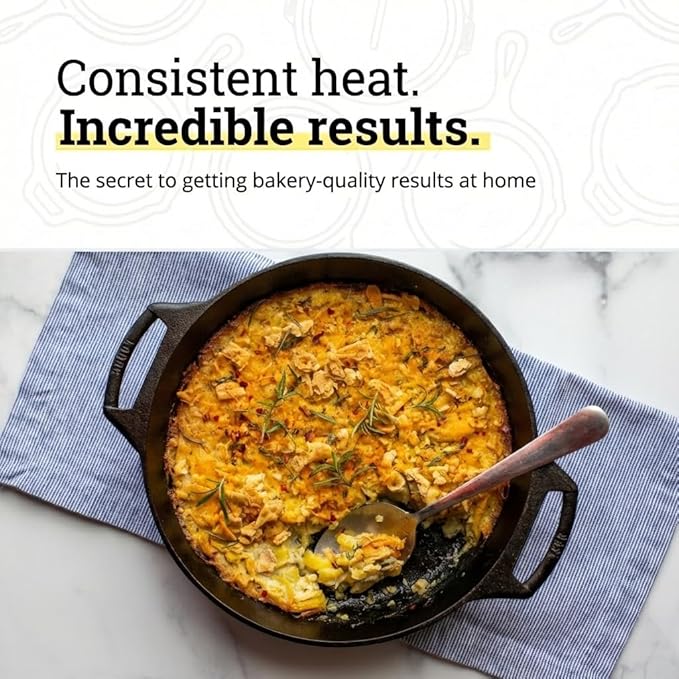 Lodge Seasoned Cast Iron Baker’s Skillet - Heavy Duty Baking Pan with Dual Handles - Oven Ready Cast Iron Bakeware for Desserts, Roasting & Baking - 10.25 Inches