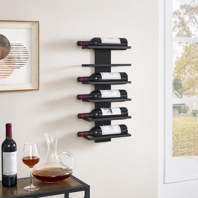 Hoctieon 2-Set 6 Tier Wall Mount Wine Rack, Wall Mounted Wine Bottle Racks for Display and Storage, Hanging Bottle Holder, for Living Room, Dining Room, Bar, Wine Cellar, Black