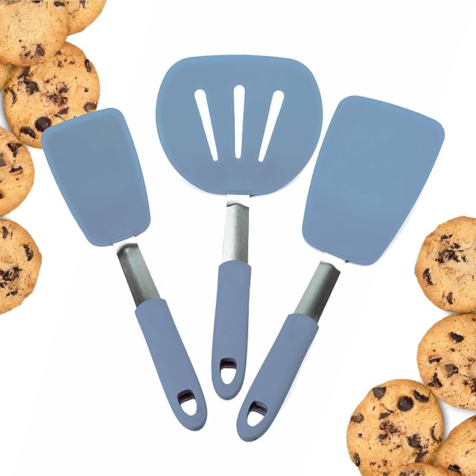 Starpack 'Flex & Flip' Flexible Silicone Turner Spatula Set (3 Pcs) - High Heat Resistant Spatulas for Cooking Egg 600°F - Silicone Pancake Turner Spatula, LFGB Grade Non Stick Rubber Kitchen Utensils