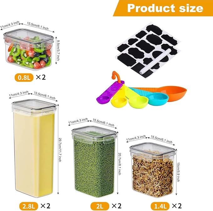 8pc Clear Airtight Canisters with Lids, Kitchen Dry Pantry Storage | 8pk clear airtight containers lock moisture out. Stackable plastic organizers for all your kitchen pantry dry foods